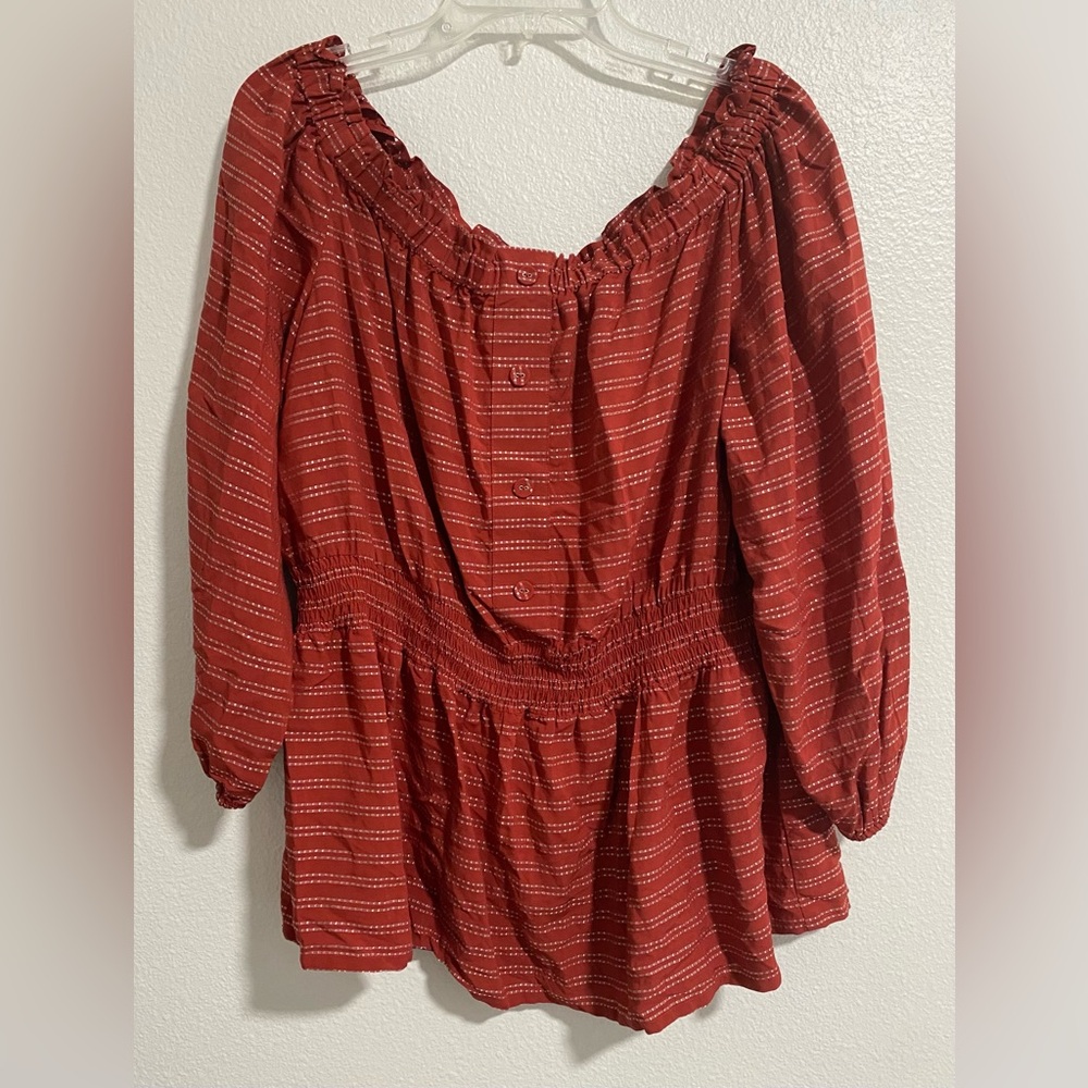 Lane Bryant Orange and Silver Metallic Boho Top 3/4 Sleeve sz 14/16